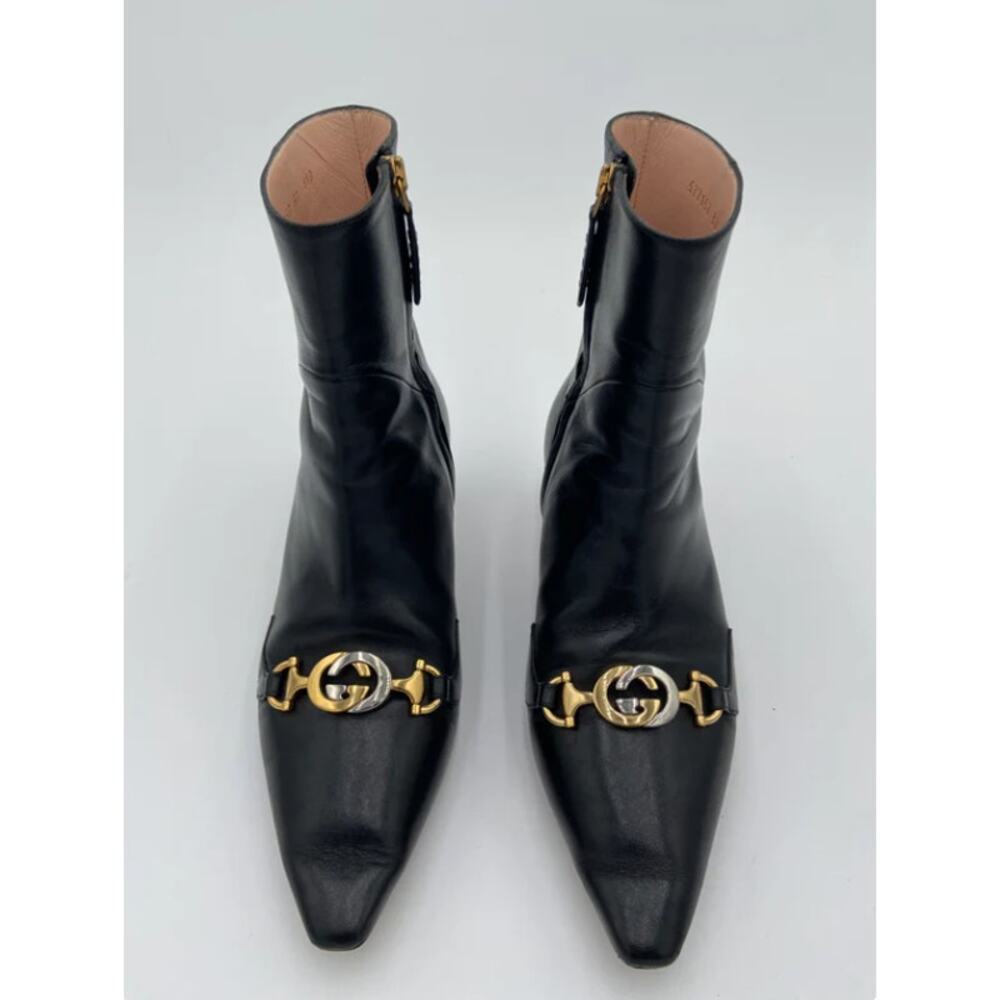 Gucci Black Leather Zumi Kitten Heel Ankle Boots size 37